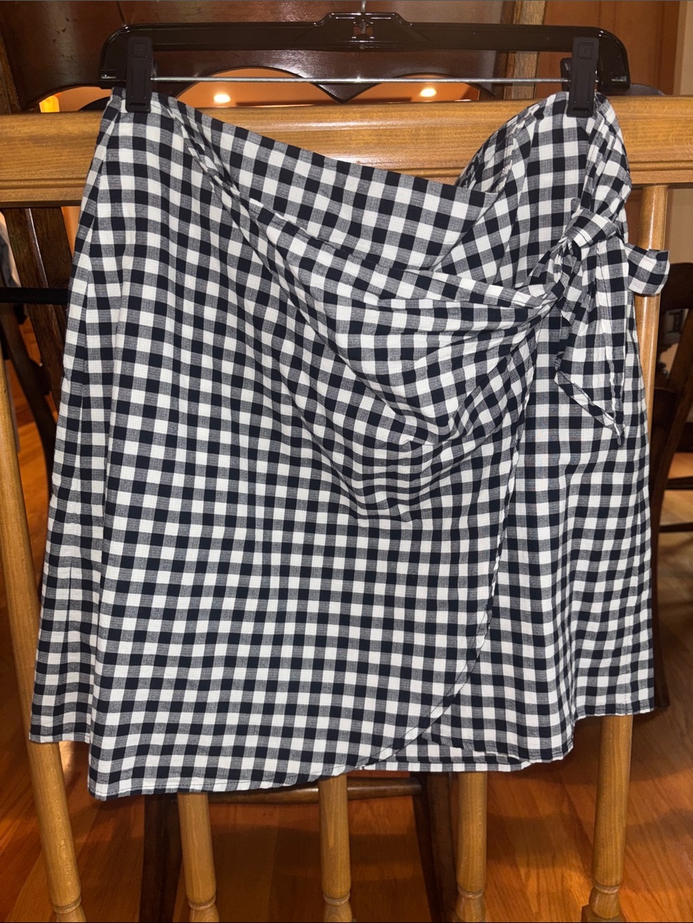 LOFT Black and White Gingham Wrap Skirt